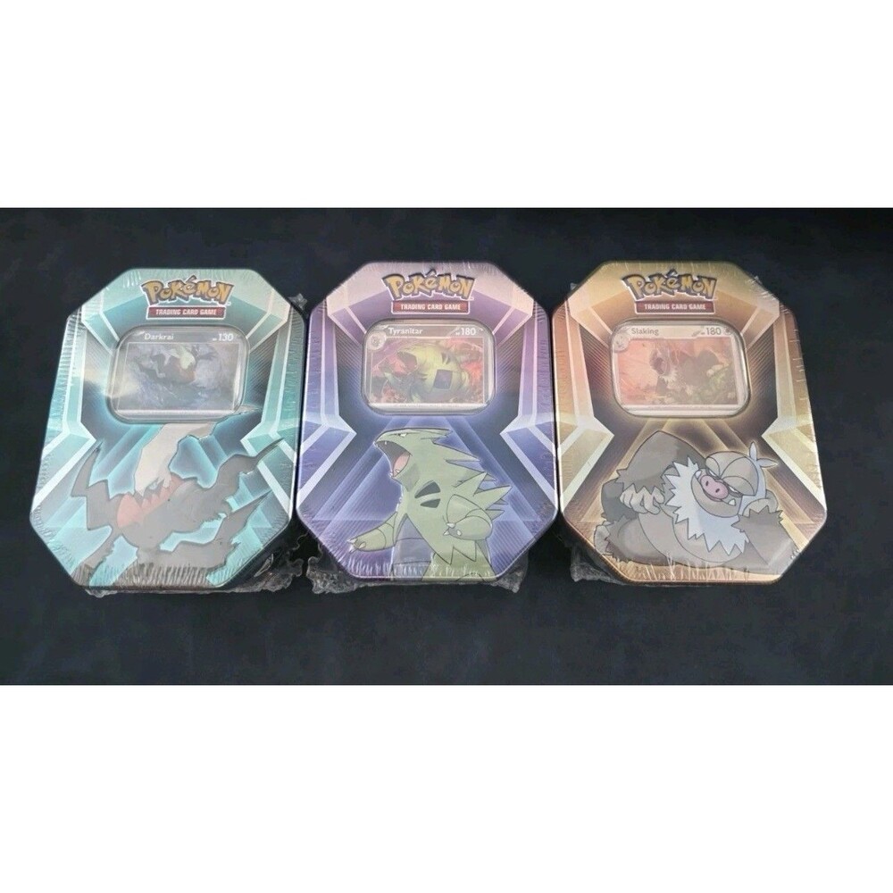 Pokemon Tin Set of 3 - Tyranitar, Slaking, Darkrai  Factory Sealed - Fast Ship